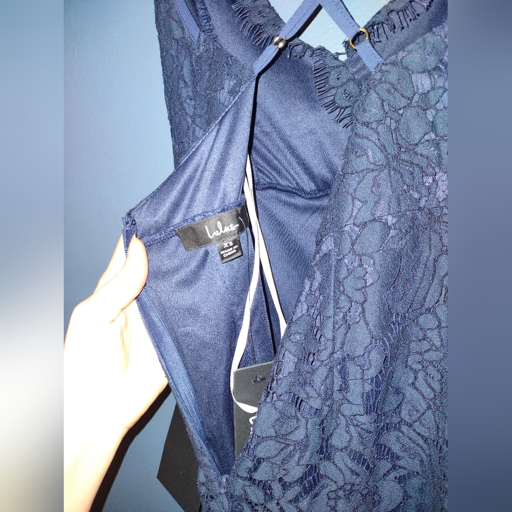 Lulus Flirting with Desire Navy Blue Lace Bodycon Dress XS - Picture 7 of 7